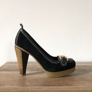 Betseyville black and gold high heeled loafers